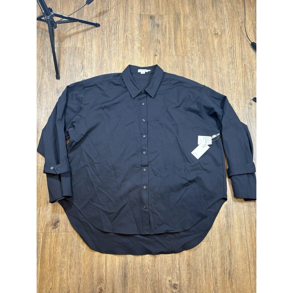 Good American Shirt Women Size 5/6 Black Oversized Sleeve Tabbed Poplin Collared